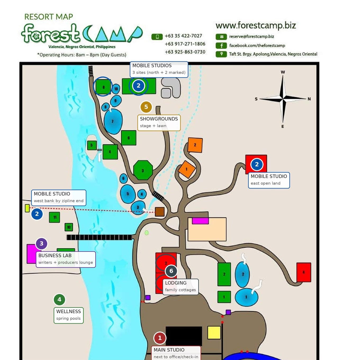 Illustrated map of Forest Camp Resort with numbered camp zones