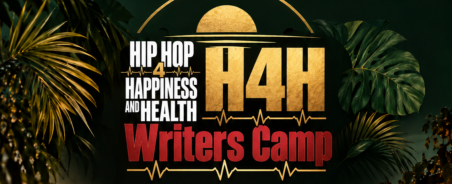 H4H Writers Camp brand lockup: Hip Hop 4 Happiness and Health
